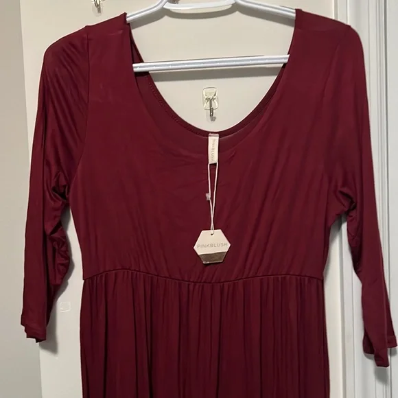 open lace back dress Pinkblush Burgundy Dotted Tulle Smocked Maternity Midi Dress Medium